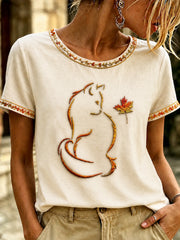 Women's Autumn Fallen Leaves Printed T-shirt
