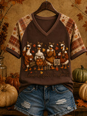 Women's Cozy Season Leaves Fall I Don't Fall Goose Art Print Short Sleeve T-shirt