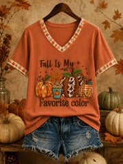 Women's Thanksgiving Fall Is My Favorite Color Pumpkin Art Print Short Sleeve T-shirt