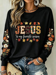 Women's autumn theme faith fun slogan pattern printed casual sweatshirt