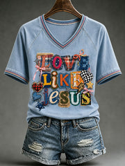 Women's Christian Love Like Jesus V-neck Short Sleeve T-shirt