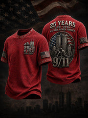 Men's WE WILL NEVER FORGET 9/11 25 YEARS 2001-2026 Waffle Tee