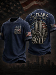 Men's WE WILL NEVER FORGET 9/11 25 YEARS 2001-2026 Waffle Tee