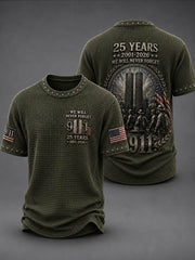 Men's WE WILL NEVER FORGET 9/11 25 YEARS 2001-2026 Waffle Tee