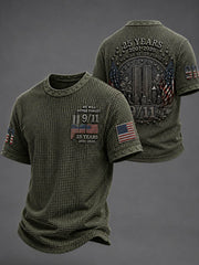 Men's WE WILL NEVER FORGET 9/11 25 YEARS 2001-2026 Waffle Tee