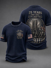 Men's WE WILL NEVER FORGET 9/11 25 YEARS 2001-2026 Waffle Tee