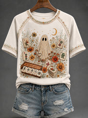 Women's Halloween Mahjong Night Printed Casual T-Shirt