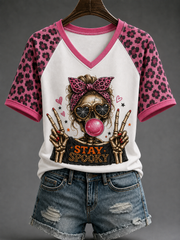 Women's Stay Spooky V-neck Off-shoulder Short-sleeved T-shirt