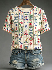 Women's Casual Mahjong-Print T-Shirts