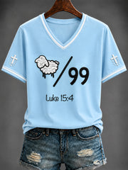 Women's “He left the 99 to find me” Printed V-neck T-shirt