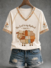 Women's Christian The Lord Is My Shepherd V-neck Short Sleeve T-shirt