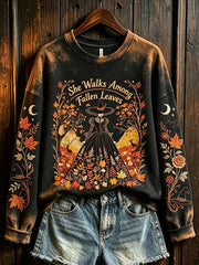 Women's Halloween Witch Element Pattern Printed Casual Sweatshirt