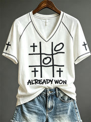 Women's Already Won Christian Cross on Tic‑tac‑toe Print short sleeve T-shirt