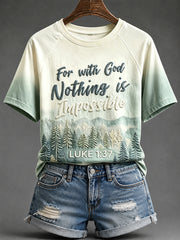 Women's For With God Nothing Is Impossible Mountain Landscape Print T-shirt