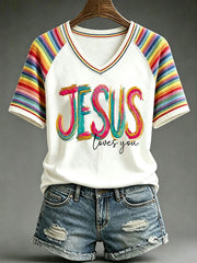 Women's Jesus Loves You Printed Casual T-Shirt