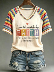 Women's 'Walk By Faith' Print Casual T-Shirt