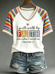 Women's 'Walk By Faith' Print Casual T-Shirt