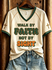 Women's faith theme slogan casual short-sleeved T-shirt