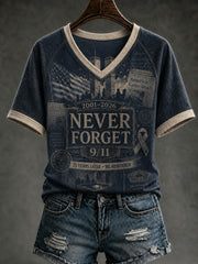 Women's 9.11 Never Forget Printed V-neck T-shirt