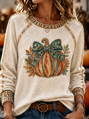 Women's Autumn pumpkin print raglan sleeve sweatshirt