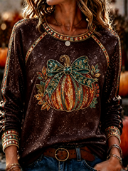 Women's Autumn pumpkin print raglan sleeve sweatshirt