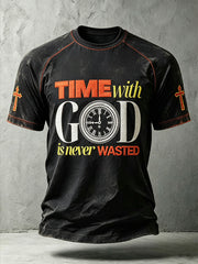 Men's faith theme slogan printed casual short-sleeve T-shirt