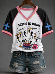 Women's Jesus Is King V-neck Off-shoulder Short-sleeved T-shirt