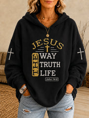 Women's Jesus The Way The Truth The Life John 14:6 Cross Graphic Hoodie