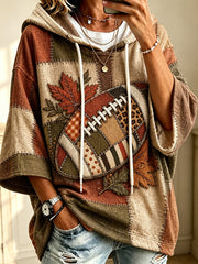 Women’s Fall Football Inspired Patchwork Print Cozy Hoodie