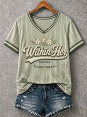 Women's Christian Psalm 46:5 "God Is Within Her" V-Neck Short Sleeve T-shirt