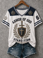 Women's Christian Armor of God "Stand Firm" V-Neck Short Sleeve T-shirt