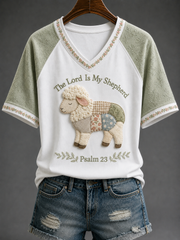 Women's The Lord Is My Shepherd V-neck Off-shoulder Short-sleeved T-shirt