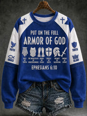 Women's Christian Put On The Full Armor Of God Cross Art Regular Sweatshirt