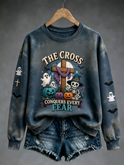 Women's Christian Halloween The Cross Conquers Every Fear Regular Sweatshirt