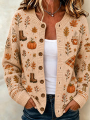 Women'S Autumn Plant Printed Knitted Cardigan