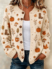 Women'S Autumn Plant Printed Knitted Cardigan