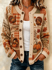 Women's Happy Thanksgiving Printed Cozy Cardigan