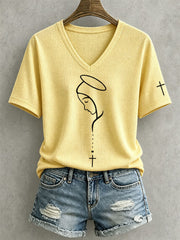 Women's Virgin Mary Faith Cross Waffle Top