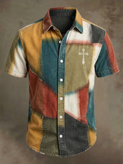 Men's Cross Pattern Patchwork Art Shirt