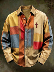Men's Cross Pattern Patchwork Art Shirt