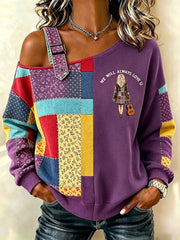 Women's Country Music Lover We Will Always Love U 925 Printed Casual Off-Shoulder Sweatshirt