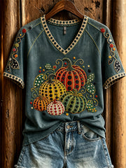 Women's Classic Fall Pumpkin Polka Dots Art Print short-sleeved T-shirt