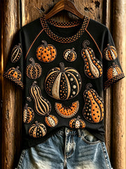 Women's Polka Dot Pumpkin Pattern Casual Short Sleeve T-shirt
