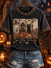 Women's Spooky Season Halloween Pattern Print Short-Sleeved T-shirt