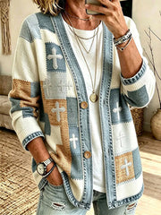 Women's Faith-Themed Patchwork Art Cardigan