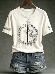 Women's Faith Theme Music Elements Pattern Design Casual Short Sleeve T-shirt