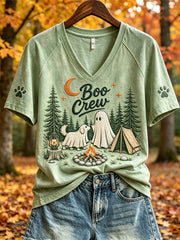 Women's Boo Crew Fall Camping Ghost & Dog Print short-sleeved T-shirt
