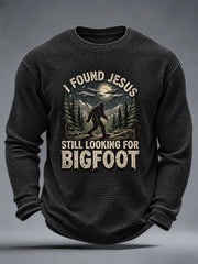 Men's 'I Found Jesus Still Looking For Bigfoot' Waffle Print Casual T-Shirt