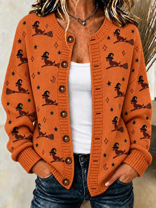 Women's Halloween Witch Dachshund Art Cardigan