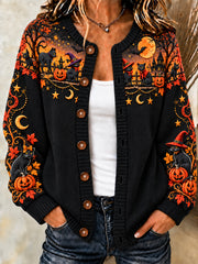 Women's Halloween Witch Cat Cardigan